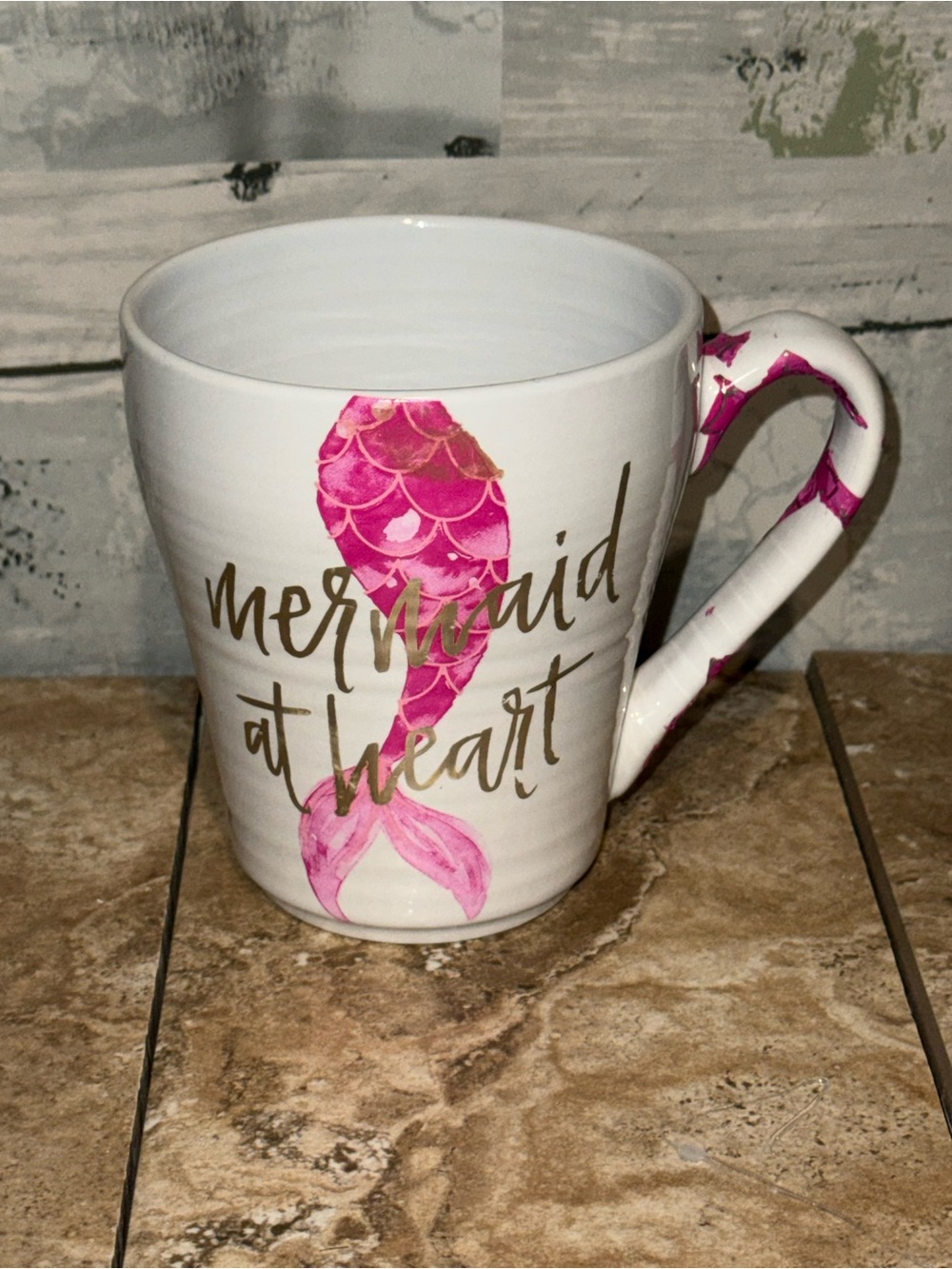 Tri-Coastal Design Mermaid At Heart Ceramic Coffee Mug 15 fl oz White/Pink
